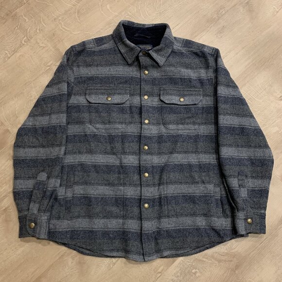 Pendleton Lambswool Forrest Twill Snap Front Shirt Men's XL Gray Black Blue Wool - Picture 1 of 8